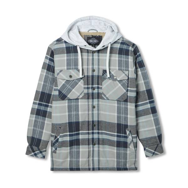 Photo of Men's Hooded Berber Lined Snap Flannel Shirt Jacket