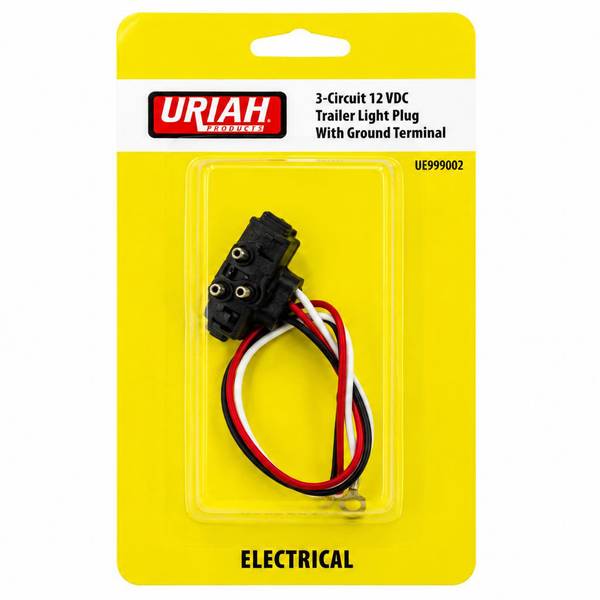 Uriah Products 3-Circuit 12 VDC Trailer Light Plug with Ground Terminal