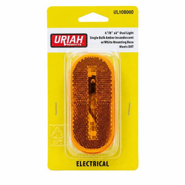 Uriah Products 4 1/8"x2" Oval Light Single Bulb Amber Incandescent Marker Light w/White Mounting Base
