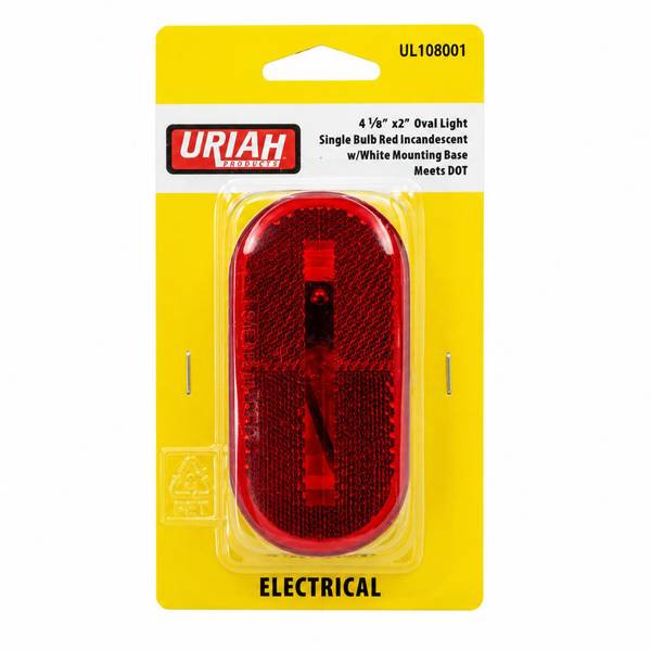 Uriah Products 4 1/8" x 2" Oval Light Single Bulb Red Incandescent w/White Mounting Base