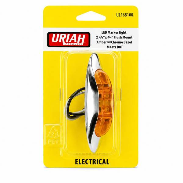 Uriah Products Marker Light LED Amber 2 3/4 x 3/4 with Chrome Mount