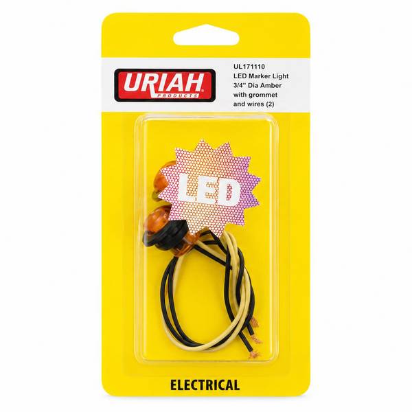 Uriah Products Marker Light LED 3/4" Diameter Amber with Grommet & Wire 2-Pack