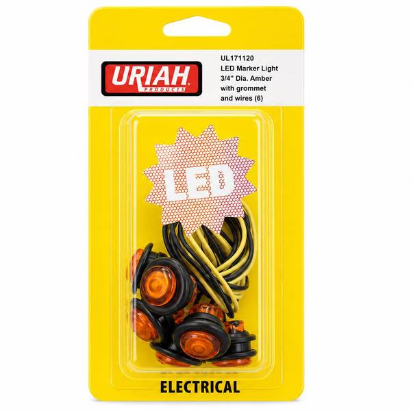 Uriah Products 6 Pack 3/4" Diameter Amber with Grommet & Wire LED Marker Light Kit