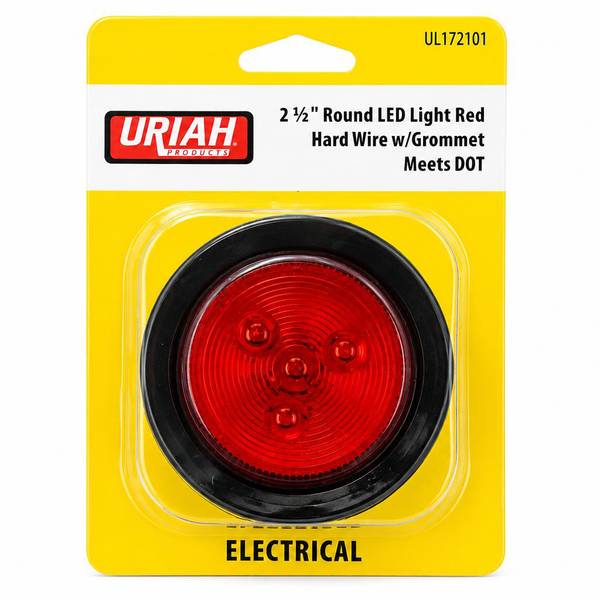 Uriah Products 2 1/2" Round LED Light Red Hard Wire w/Grommet Kit