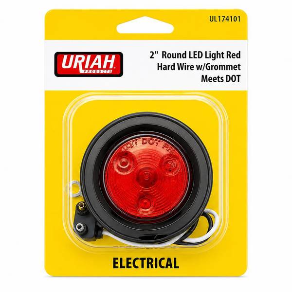Uriah Products 2" Round LED Light Red Hard Wire w/Grommet Kit
