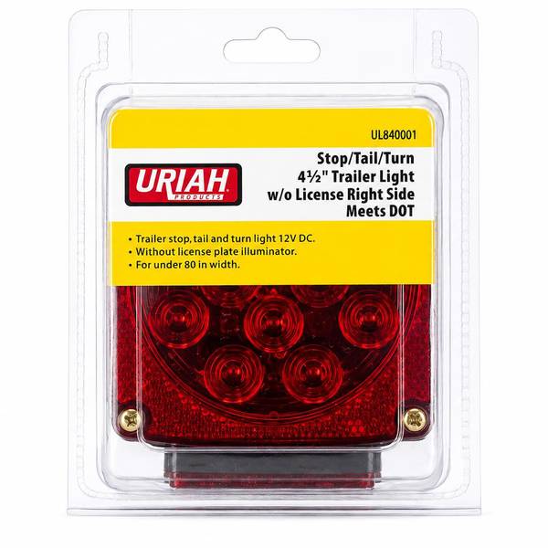 Uriah Products Red LED Stop/Tail/Turn Light 4 1/2 Square w/o License Light