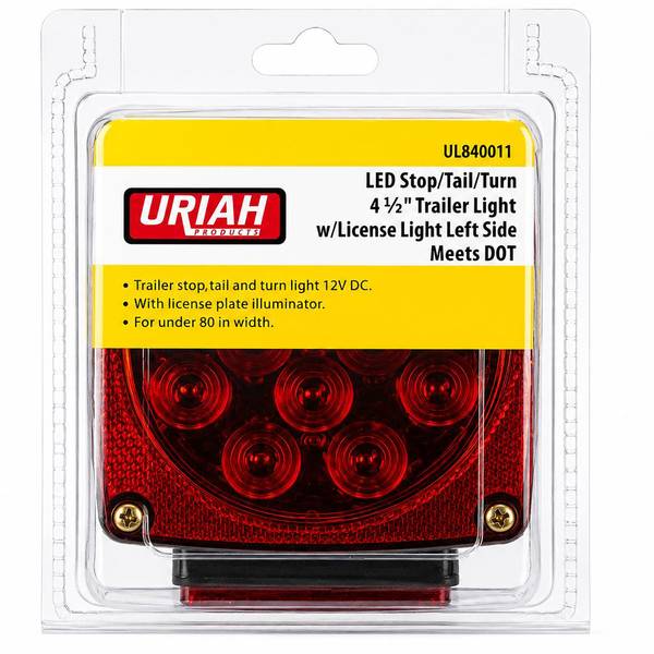 Uriah Products Red LED Stop/Tail/Turn Light 4 1/2 Sq with License Light