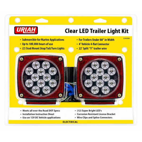 Uriah Products Trailer light Kit, Stop/Tail/Turn, Clear LED
