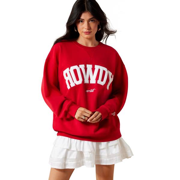 Women's Collegiate Oversize Sweatshirt in Crimson White Cotton/Polyester, Size: Small by Ariat