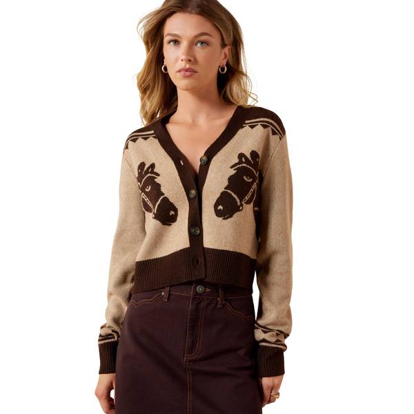 Women's Colter Cardigan Sweater in Tiger's Eye Chicory Coffee Polyester/Elastane, Size: Small by Ariat
