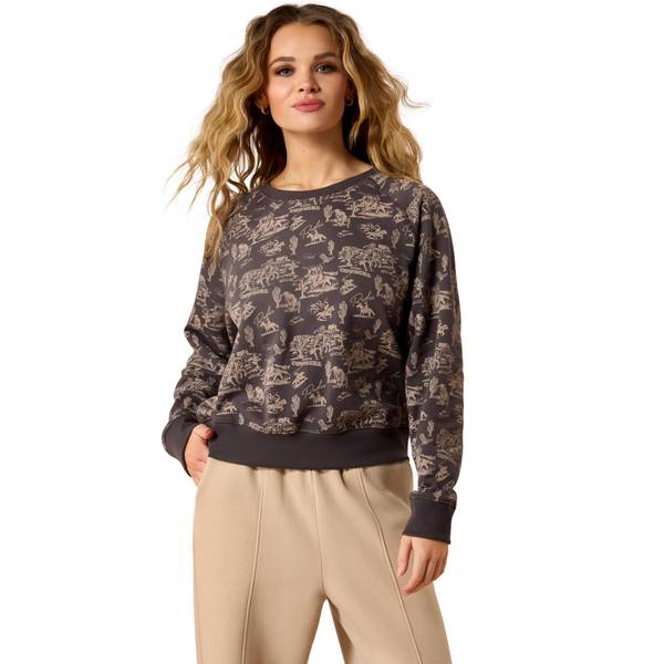 Women's Essential Crew Sweatshirt in Retro Rodeo Carbon Copy Cotton/Polyester, Size: XL by Ariat