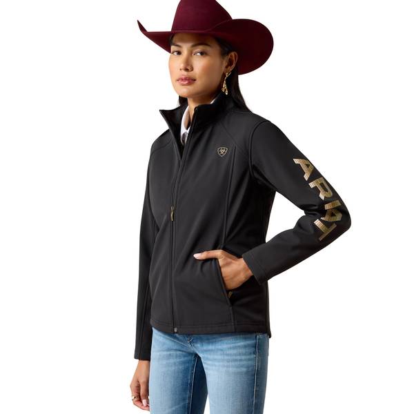 Women's Logo Softshell Jacket in Black Stonewall Recycled Polyester/Elastane, Size: 1X by Ariat