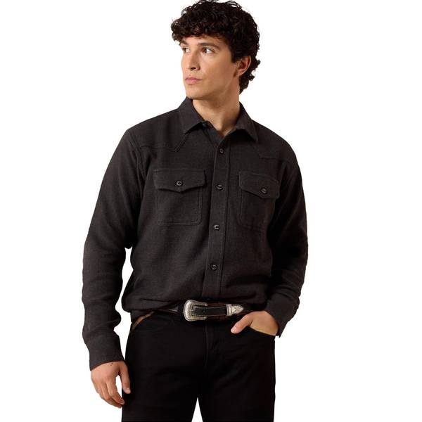 Photo of Men's Retro Waffle Button Down Long Sleeve Fitted Shirt