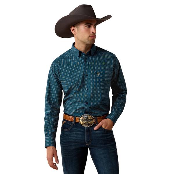 Men's Lovato Classic Fit Shirt in Majolica Blue Geo Print Cotton, Size: Medium by Ariat