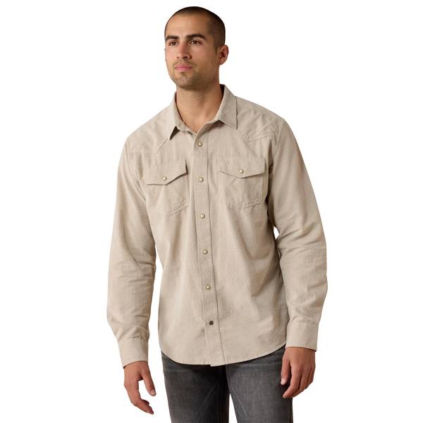 Men's Retro Handorf Corduroy Fitted Snap Shirt in Sand Cotton, Size: Medium by Ariat