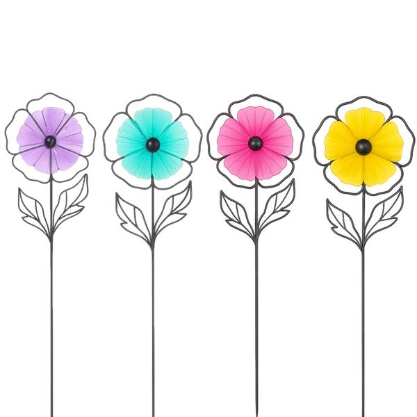 Photo of 35" Assorted Metal & Glass Flower Garden Stakes