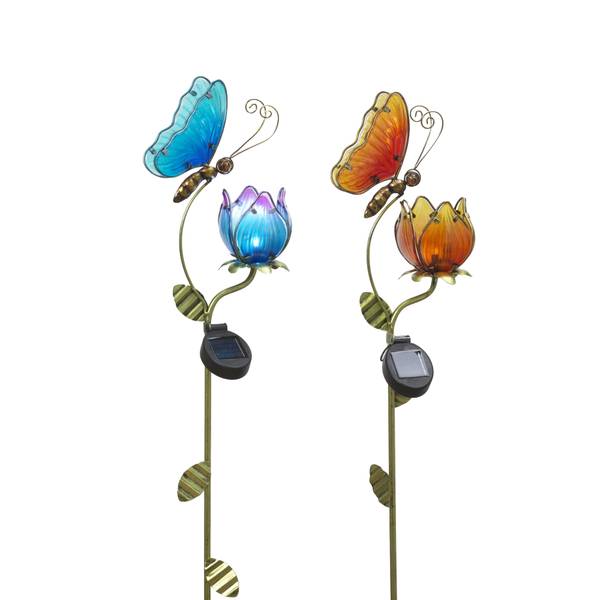 Photo of 38" Assorted Solar Glass Butterfly Garden Stakes