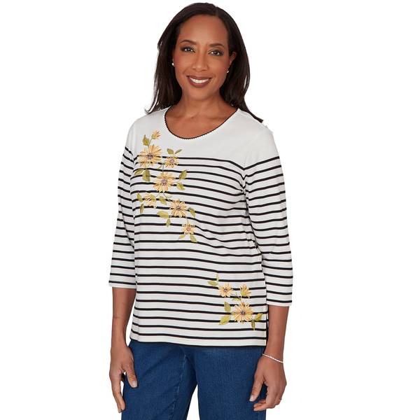 Photo of Women's Asymmetric Flowers Striped Top