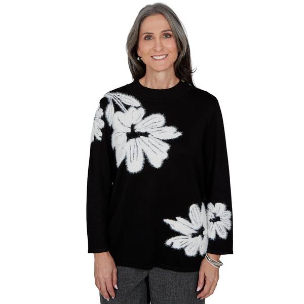 Plus Size Alfred Dunner Dinner Theater Feathered Floral Sweater