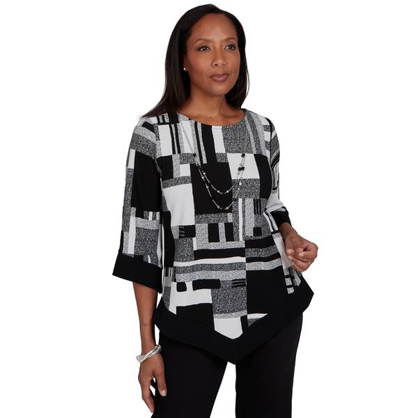 Alfred Dunner Plus Size Crewneck 3/4-Sleeve Tunic Top - Black/White