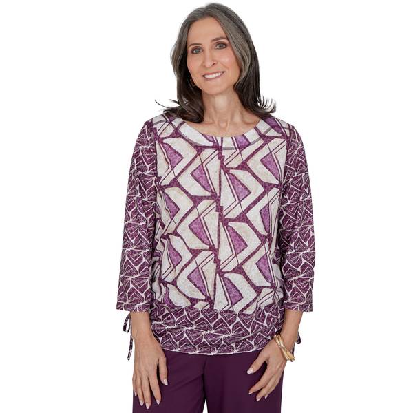 Plus Size Alfred Dunner Good To Go 3/4 Sleeve Geometric Blouse