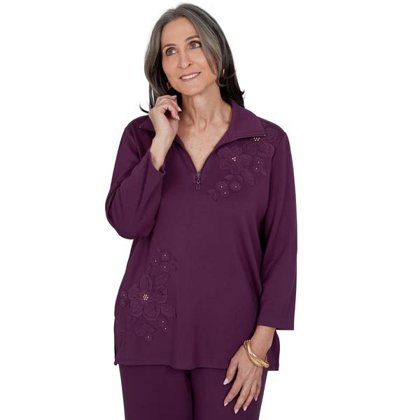 Alfred Dunner Plus Size 3/4-Sleeve Quarter-Zip Tunic Top - Plum