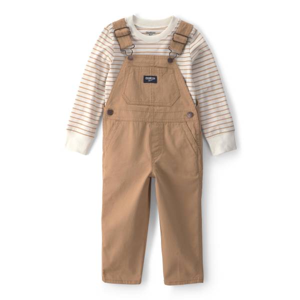 Photo of Toddler Boy's 2-Piece Brown/Ivory Striped Twill Overall Set