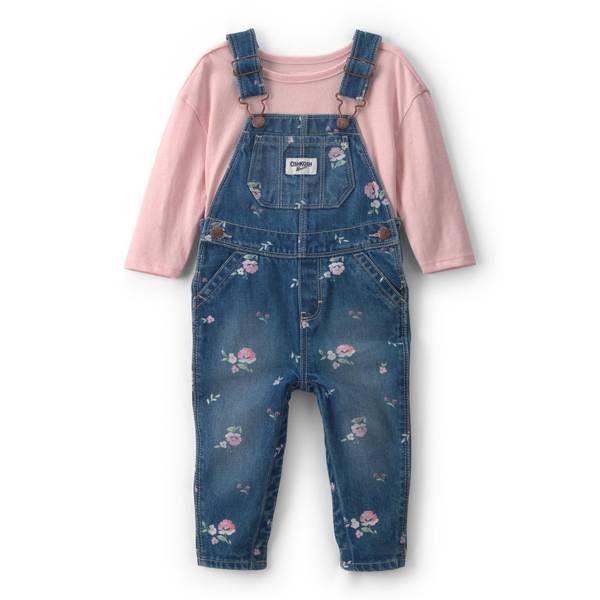 Osh Kosh Baby Girls' Floral Denim Long-Sleeve Top and Overall Set - Blue/Pink