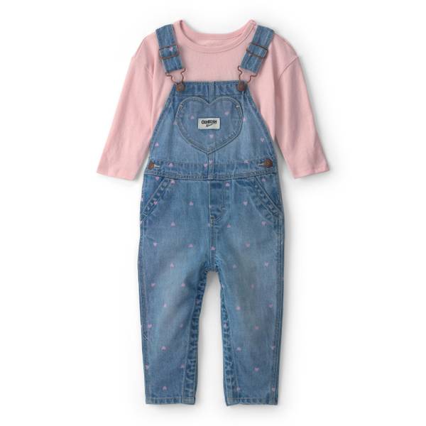 Photo of Toddler Girl's 2-Piece Heart Denim Overall Set