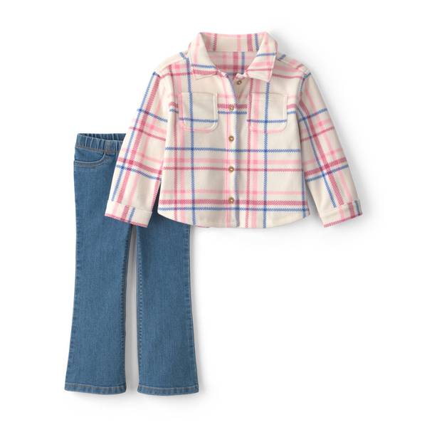 Carter's Toddler Girls' 2T-5T Plaid Flare-Leg Button-Front Long-Sleeve Top and Denim Pants Set - Cream/Blue