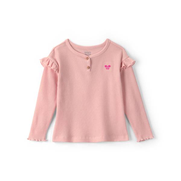 Photo of Toddler Girl's Thermal Long Sleeve Bow Ruffle Top- Pink
