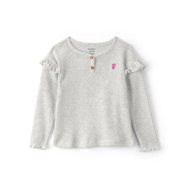 Photo of Toddler Girls' Thermal Long Sleeve Flower Ruffle Shirt- Gray