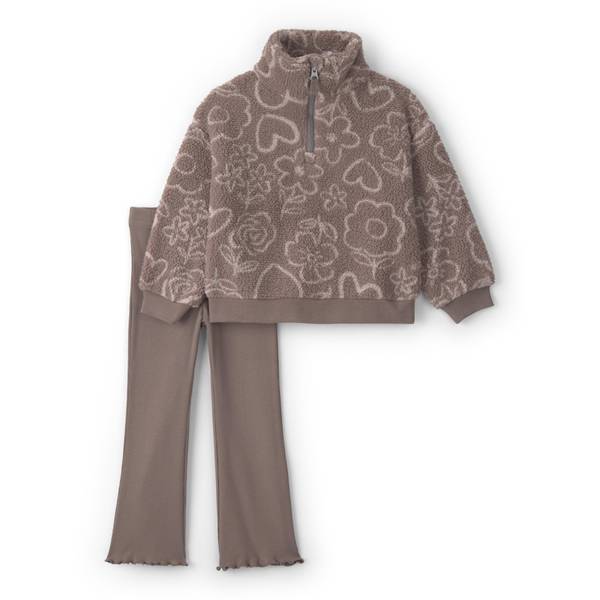 Carter's Toddler Girls' 2T-5T Heart-Print Teddy-Fleece Long-Sleeve Top and Pants, 2-Piece Set - Brown