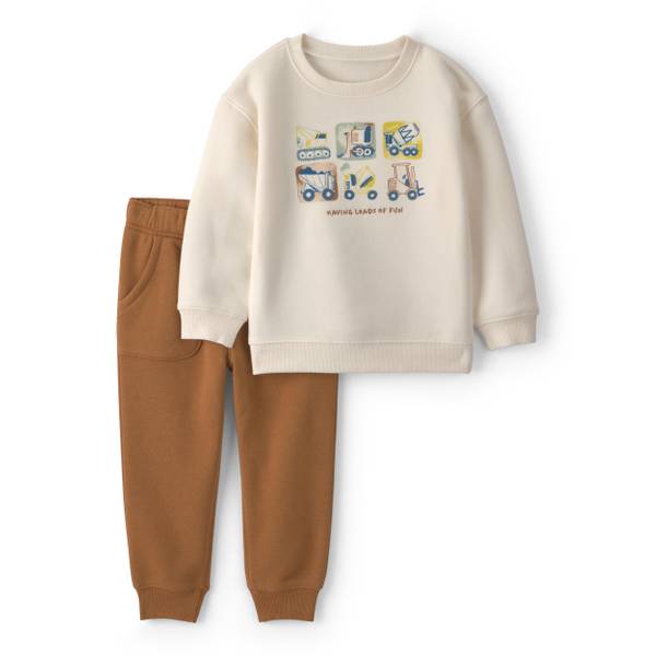 Photo of Toddler Boys' 2-Piece Construction Fleece Long-Sleeve Top & Pant Set - Cream/Brown