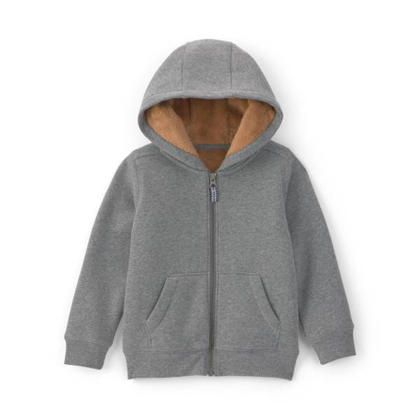 Photo of Toddler Boy's Velboa-lined Fleece Full Zip-Up Hooded Jacket- Gray
