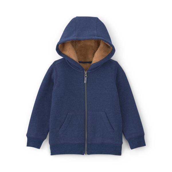 Photo of Toddler Boys' Velboa-lined Fleece Zip-Up Hooded Jacket- Navy Blue