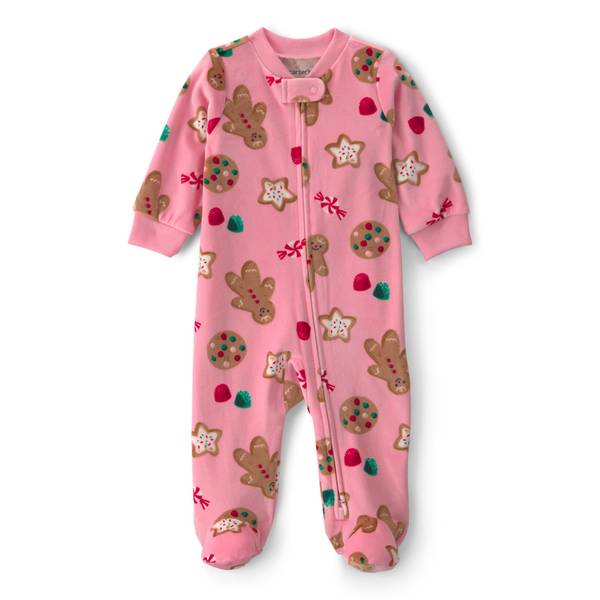 Carter's baby girl christmas gingerbread 2-way zip dreamplush sleep & play pajamas 3M Pink
