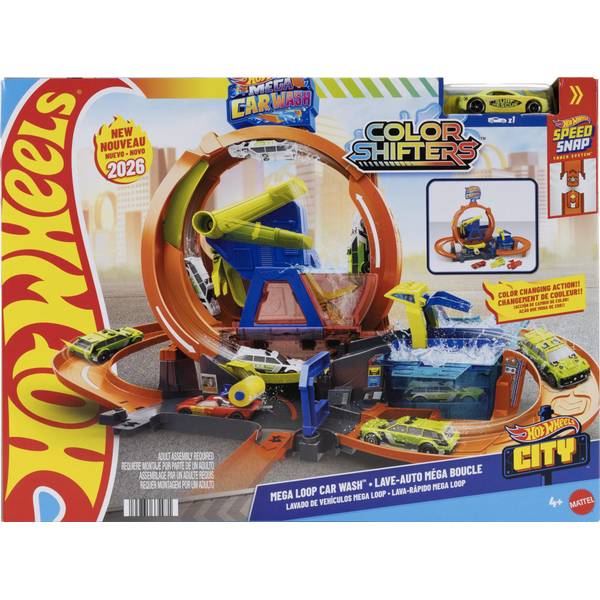 Hot Wheels 1:64 Scale City Mega Loop Car Wash Playset with Color Shifters Vehicle
