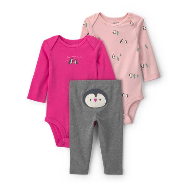Photo of Infant Girls' 3-Piece Penguin Long-Sleeve Bodysuit & Pant Set - Pink