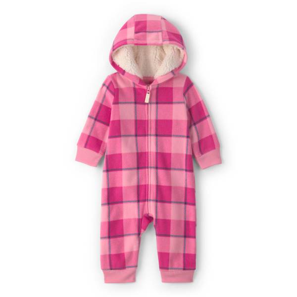 Photo of Infant Girls' Buffalo Check Fleece Long-Sleeve Hooded Jumpsuit - Pink