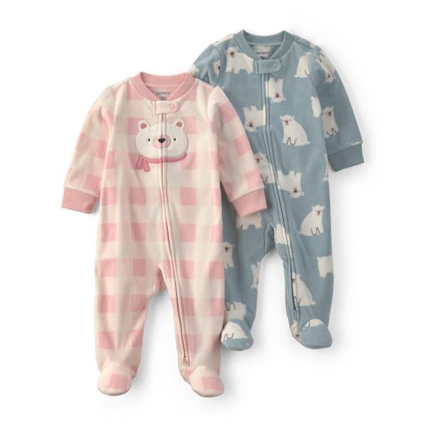 Photo of Infant Girls' 2-Pack Polar Bear Plaid Fleece 2-Way Zip Sleep & Play Pajamas