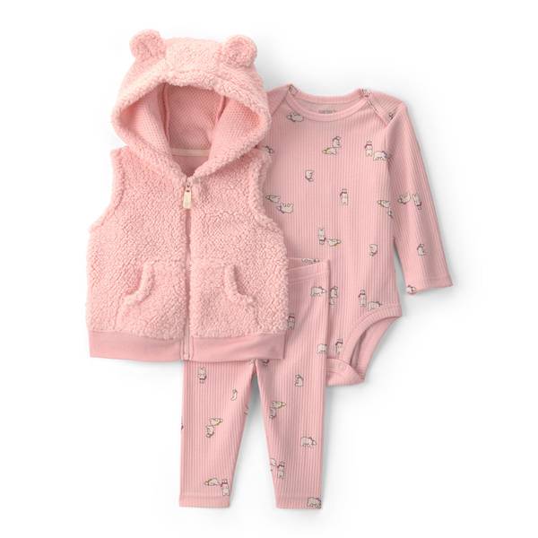 Carter's Infant Girls' 3-Piece Bear Teddy Fleece Long-Sleeve Layering Set - Pink