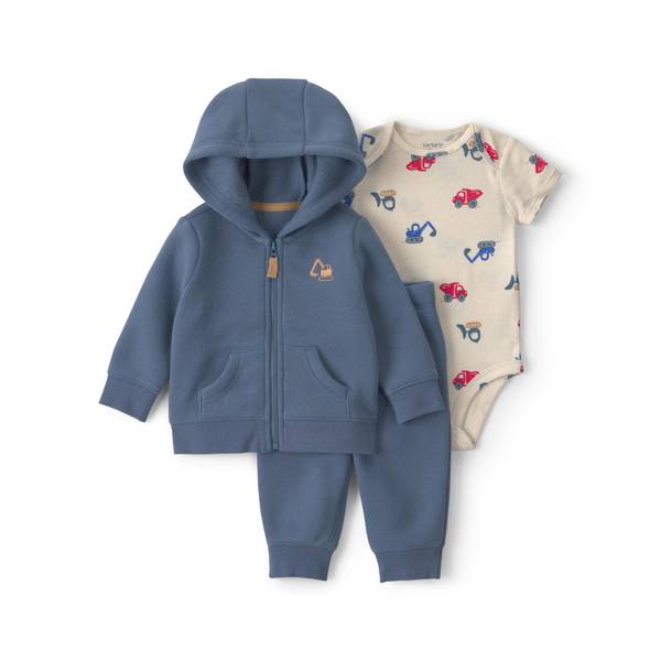 Carter's Boys' Construction Fleece Layering Short-Sleeve Bodysuit, Jacket and Pants, 3-Piece Set - Blue