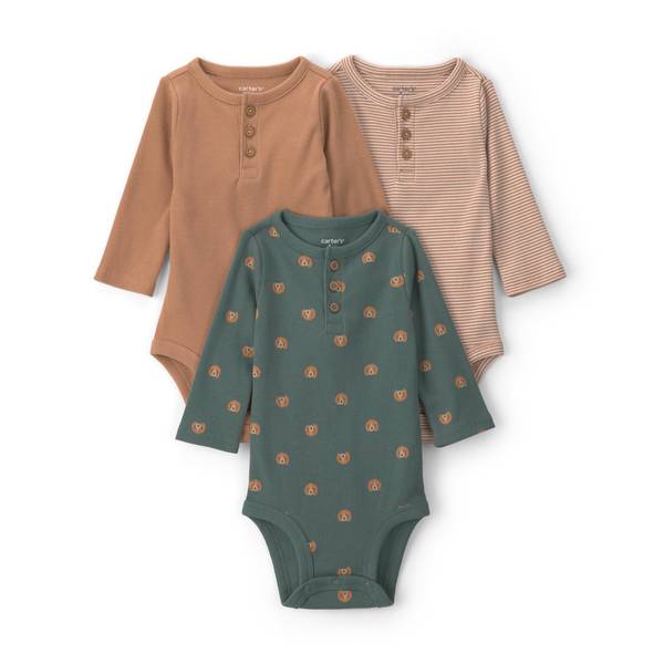 Carter's Infant Boys' 3-Pack Dog Striped Long-Sleeve Multipack Bodysuits - Green/Brown