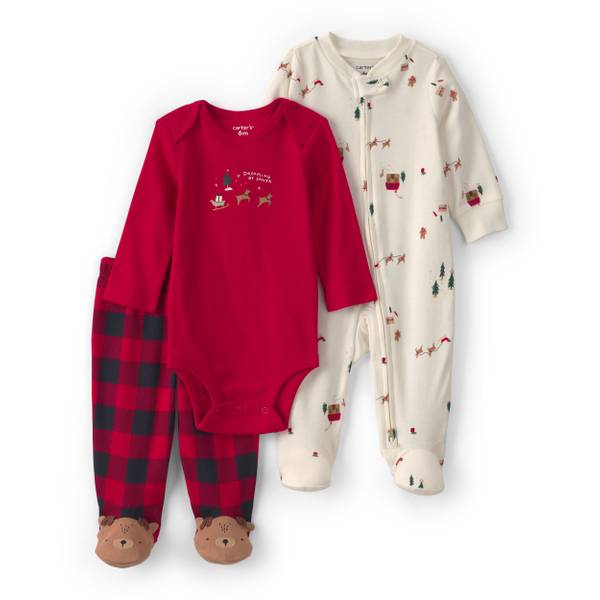Photo of Infant Boys' 3-Piece 'Dreaming Of Santa' Buffalo Check Christmas Outfit Set- Red