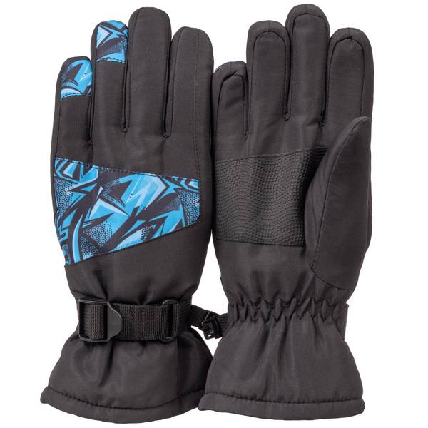 Huntworth Youth Boy's Black/Blue Graffiti Print Lined Waterproof Ski Gloves