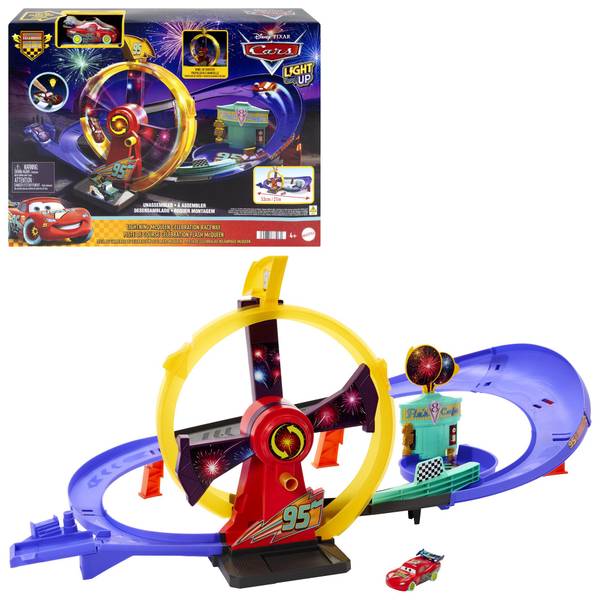 Cars Lightning McQueen Light-Up Celebration Raceway 2-Piece Playset, Ages 4+