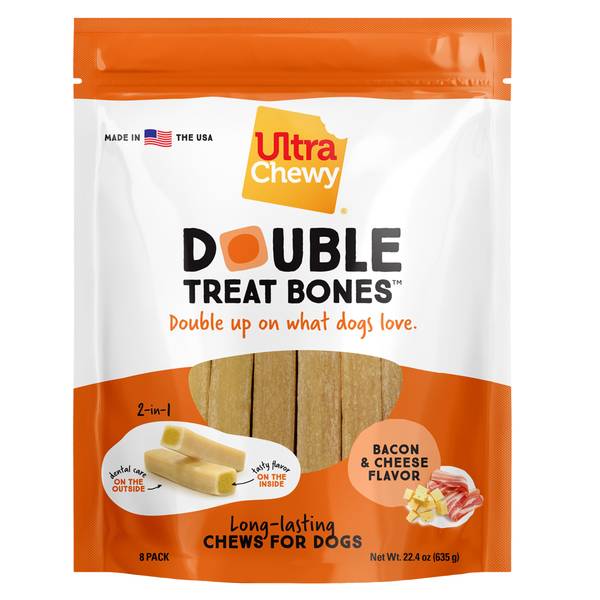 Ultra Chewy 22.4oz Bacon & Cheese Double Treat Bones Dental Dog Chew Treats