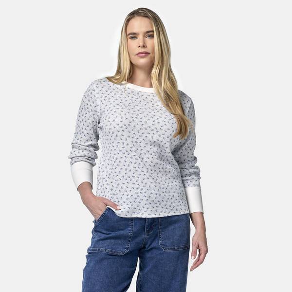 Ever Elm Women's Long Sleeve Printed Ditsy Waffle Top