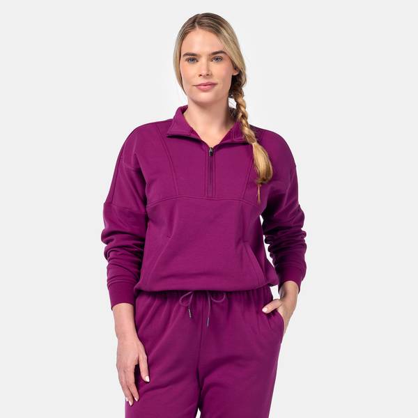Ever Elm Women's Long Sleeve Half Mockneck Zip Fleece Sweatshirt